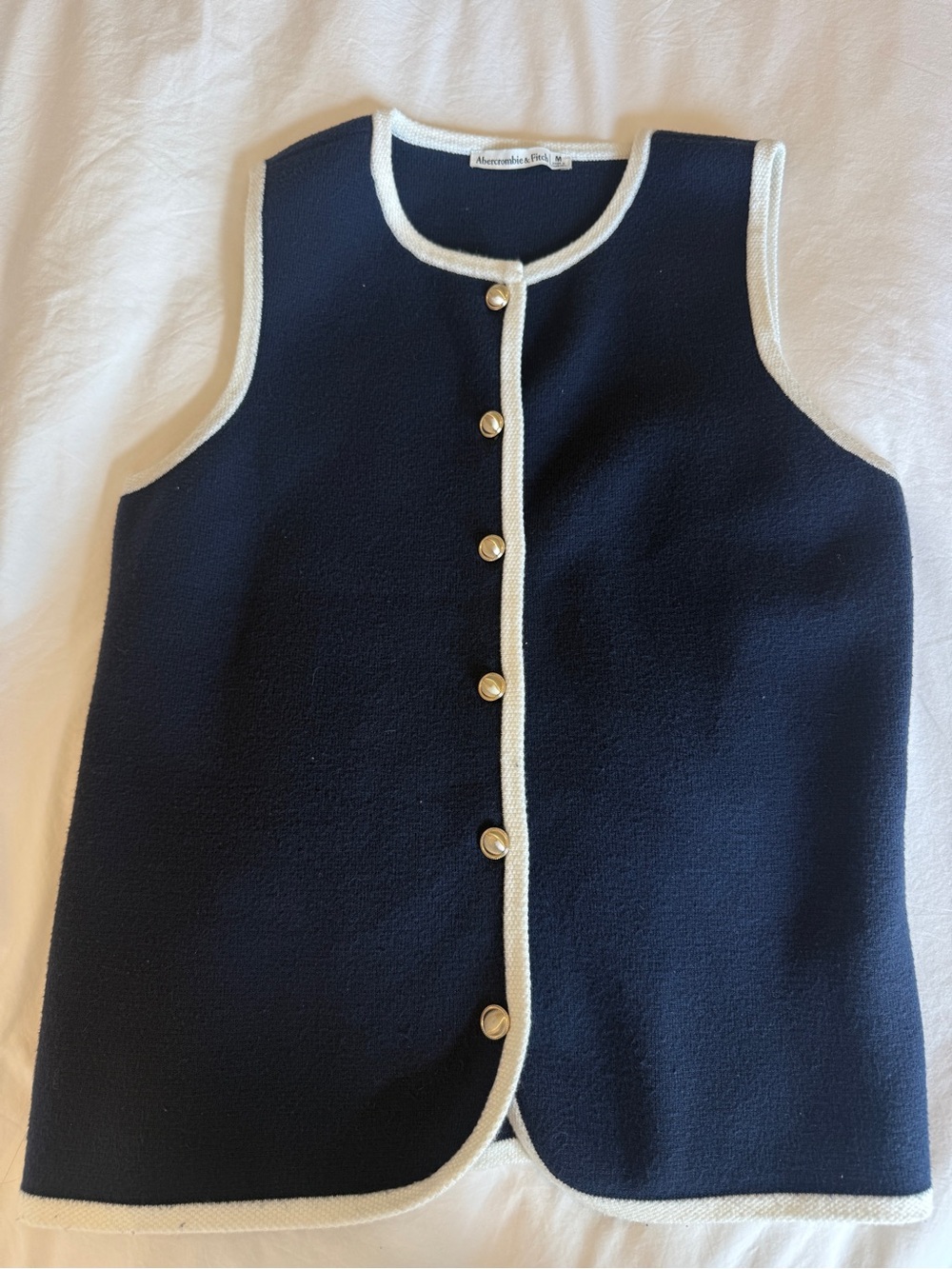 Abercrombie & Fitch Navy Sweater with Cream Trim and Button Detail - BARELY WORN